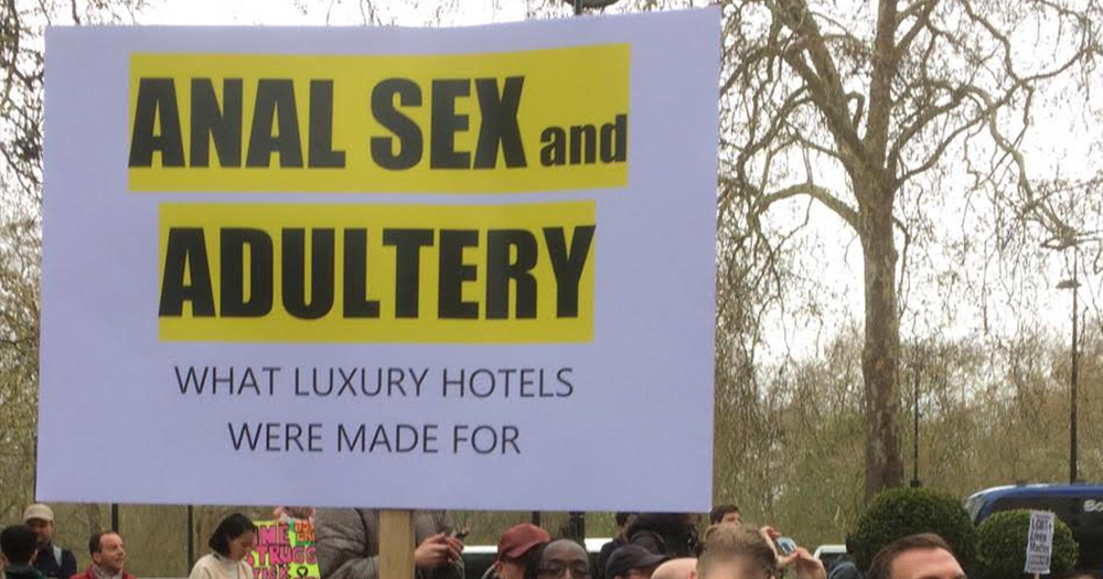 Demonstration Held At Brunei Owned Dorchester Hotel In London
