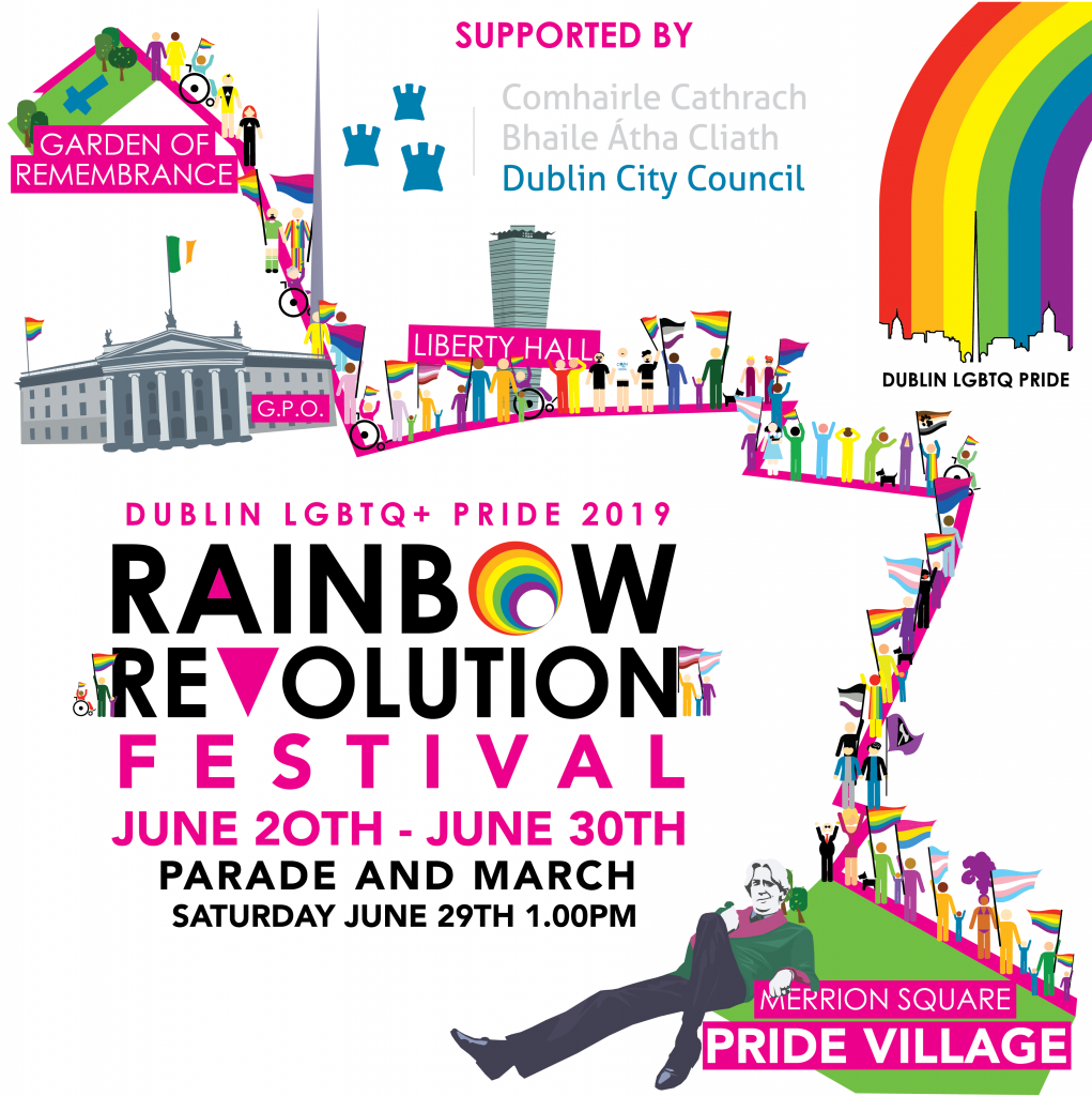 Poster for Dublin Pride with the theme of Rainbow Revolution