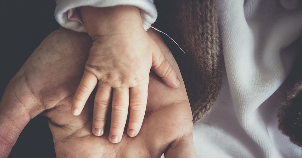 Gay couples to receive adoptive benefit. Image shows a child's hand resting on its father's.