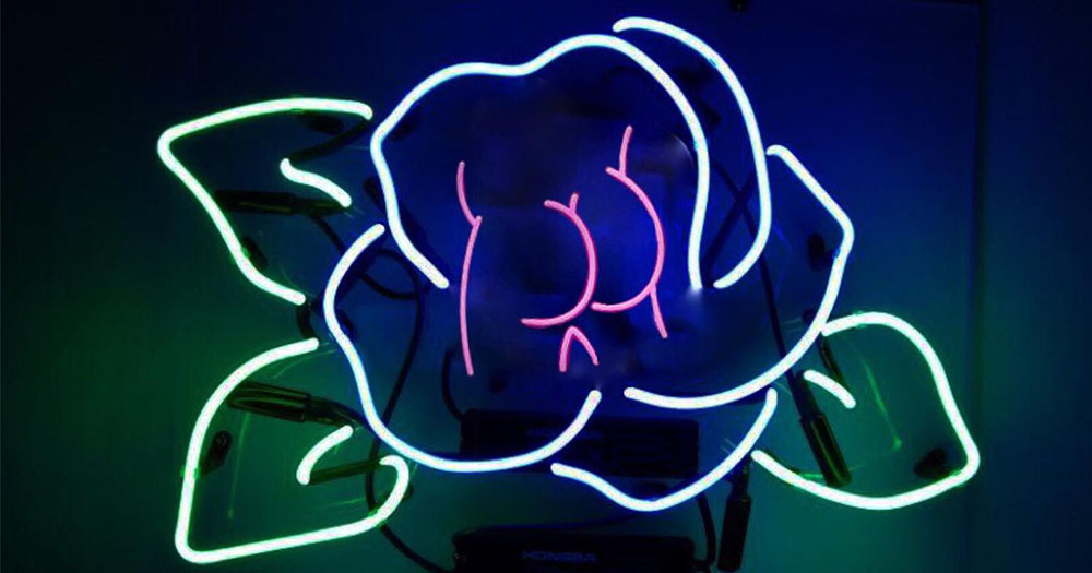 LED lights of backside within a flower, promo image for one of the LGBT+ events happening during Easter