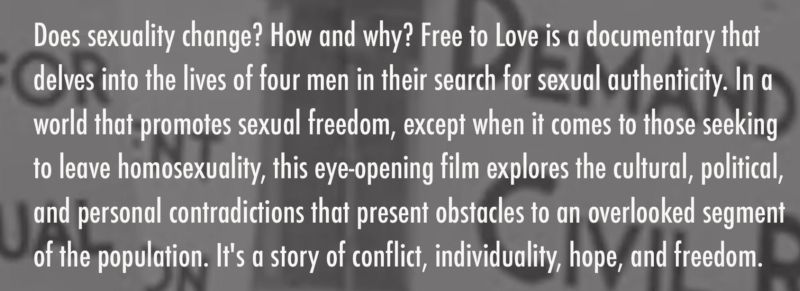 A quote from the documentary Free To Love, which promotes forms of conversion therapy left untouched by legal bans