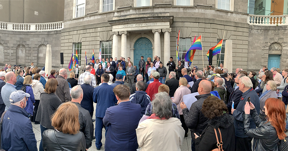 Crowds attending the vigil for Lyra McKee