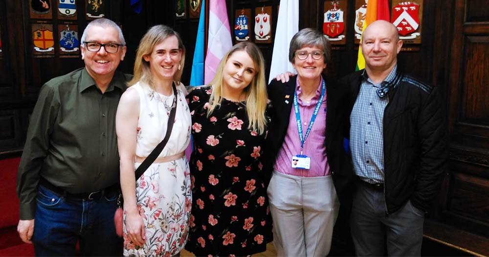 Five members of the Dublin City Council LGBT+ Staff Network pose for a photo
