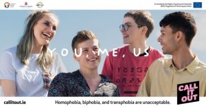 Poster for the Call It Out campaign featuring four young people laughing