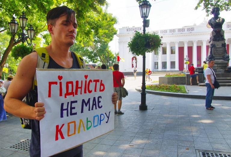 LGBT demonstrator in Ukraine, home of LGBT+ activist Natalina