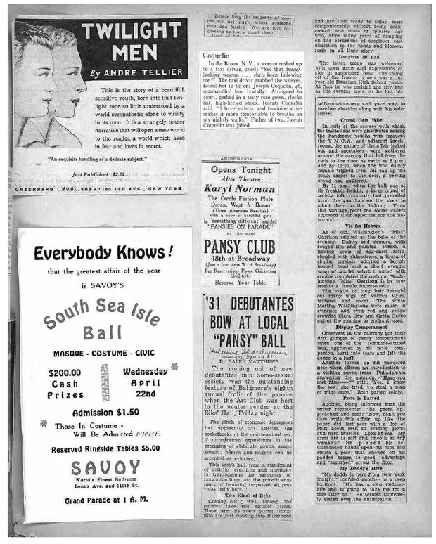 old newspaper depicts queer life and events