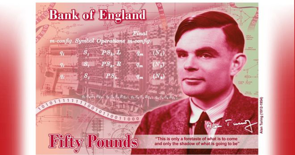 The new bank note featuring Alan Turing.