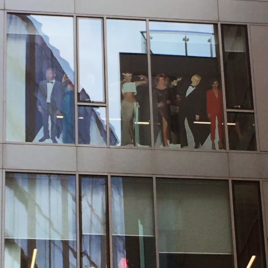 Cardboard cutouts at Google HQ during the counter-protest against Gemma O'Doherty