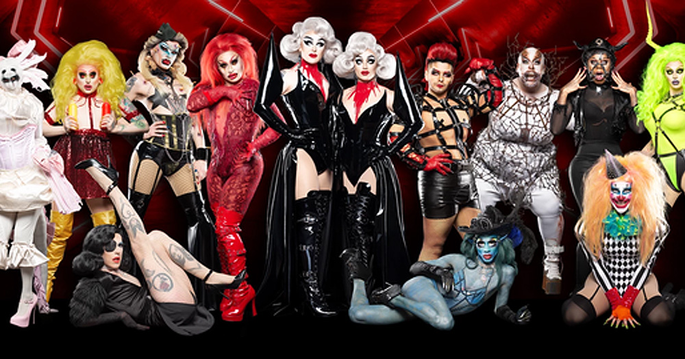 The Boulet Brothers with the new cast of Dragula season 3.
