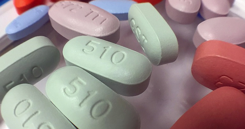 Close up photo of Dovato medication tablets.