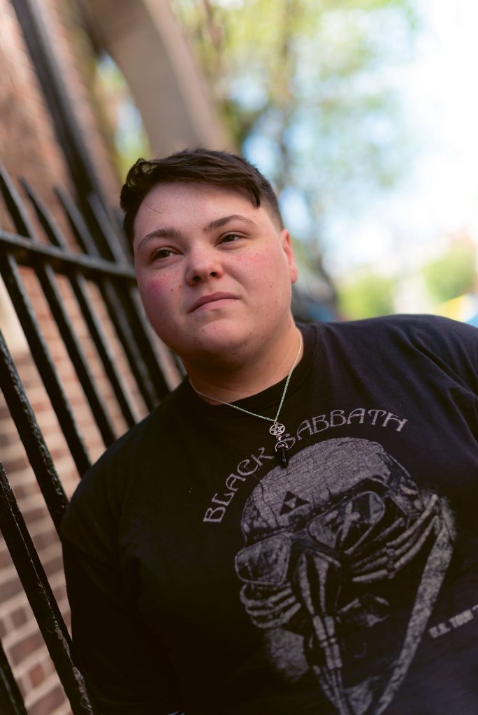 Man wearing a black t-shirt