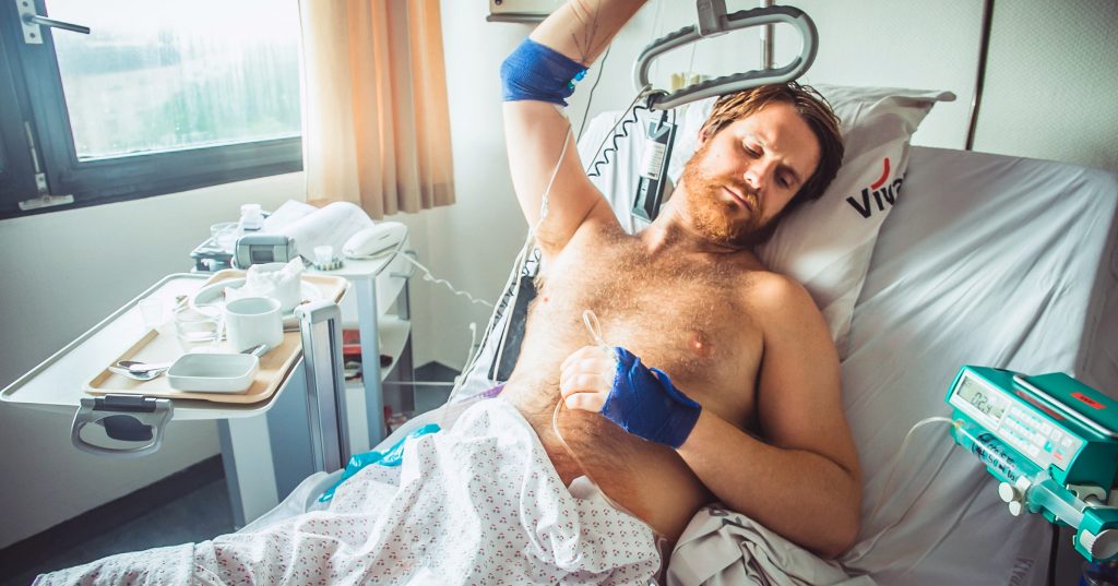 Danny Polaris in an hospital bed. Danny was hospitalised with life-threatening erection