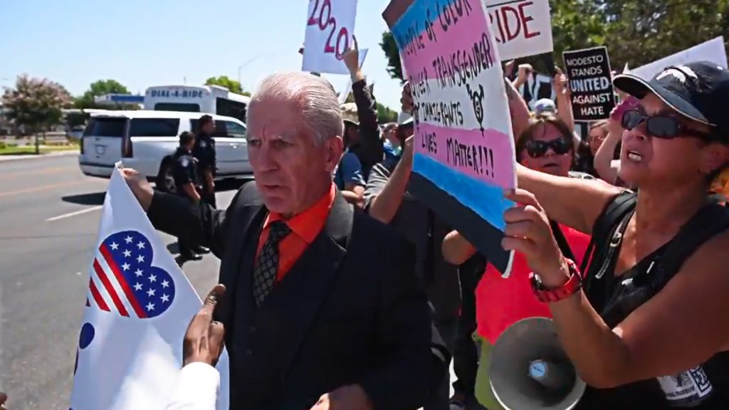 Straight Pride attendee met with counter protest