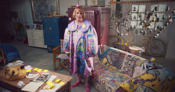 Ceramic artist Grayson Perry in his studio as his female alter-ego, Claire for a Channel 4 ad