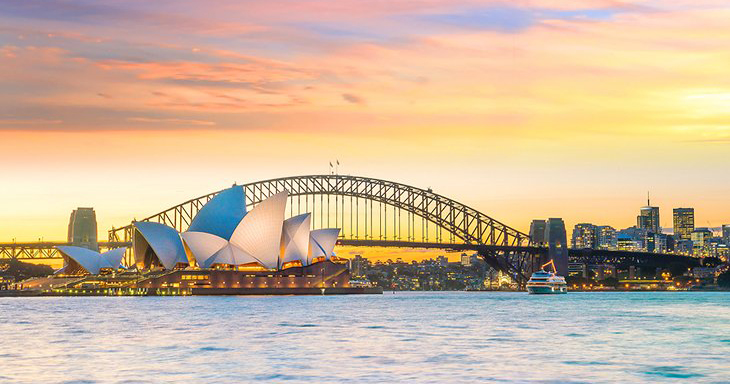 A view of Sydney Opera House during sunset