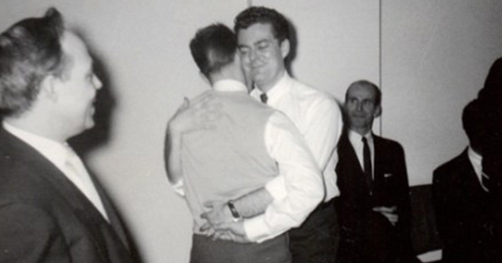 Photo of two grooms dancing after being married in 1957. A new docuseries aims to uncover the story behind the photo.