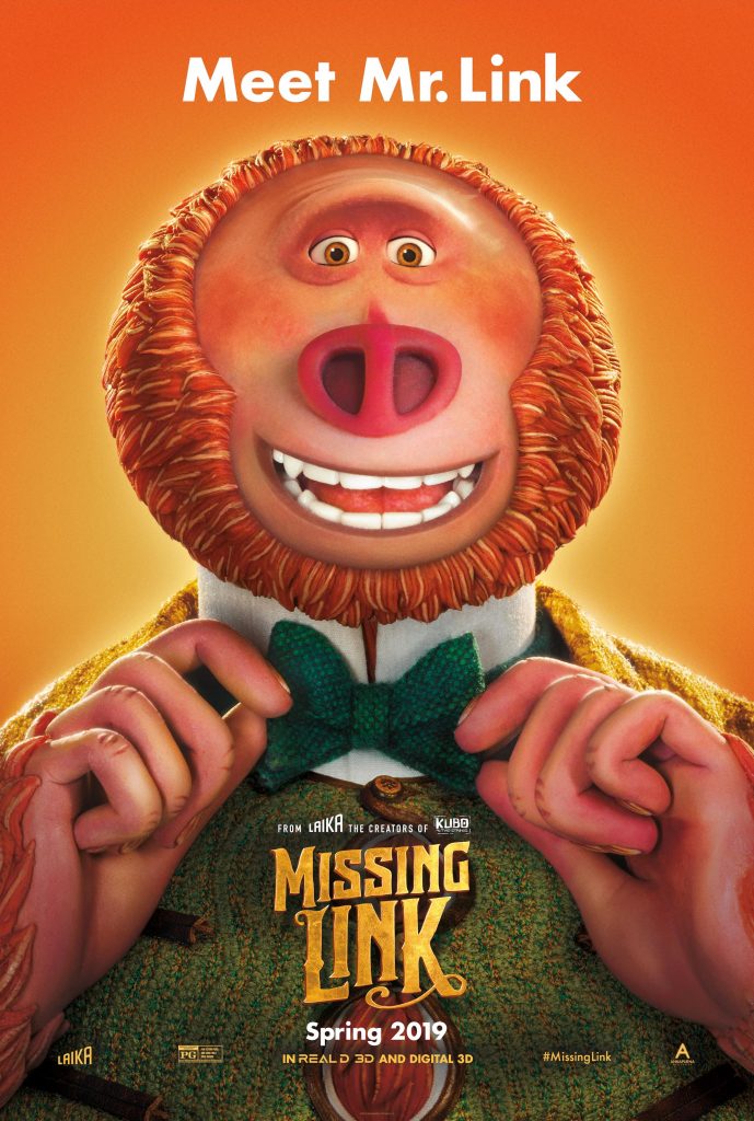 Poster of movie Missing Link - close-up of Link in a bow tie and a suit