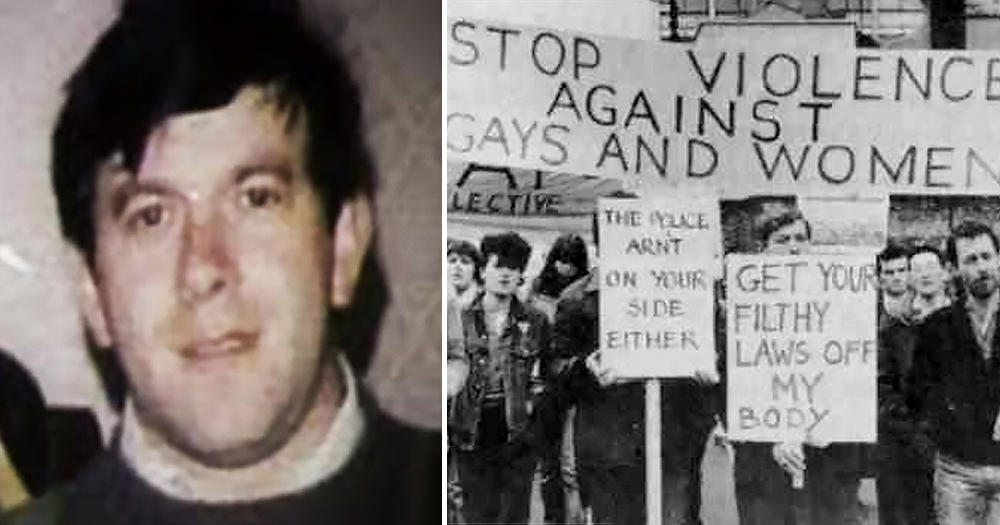 (Left) Declan Flynn whose murder is explored in the new book 'A New Ireland' (Right) Gay rights protest in Dublin