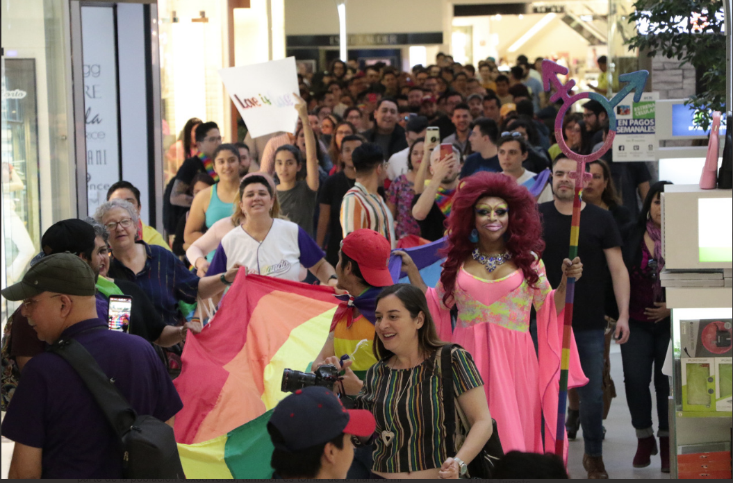 People marching down the mall for the kiss-in protest