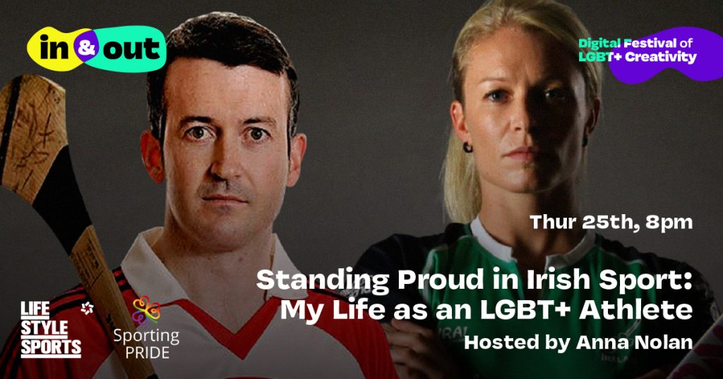 Donal Og and Nikki Symmons standing side by side Poster for In and Out Pride week