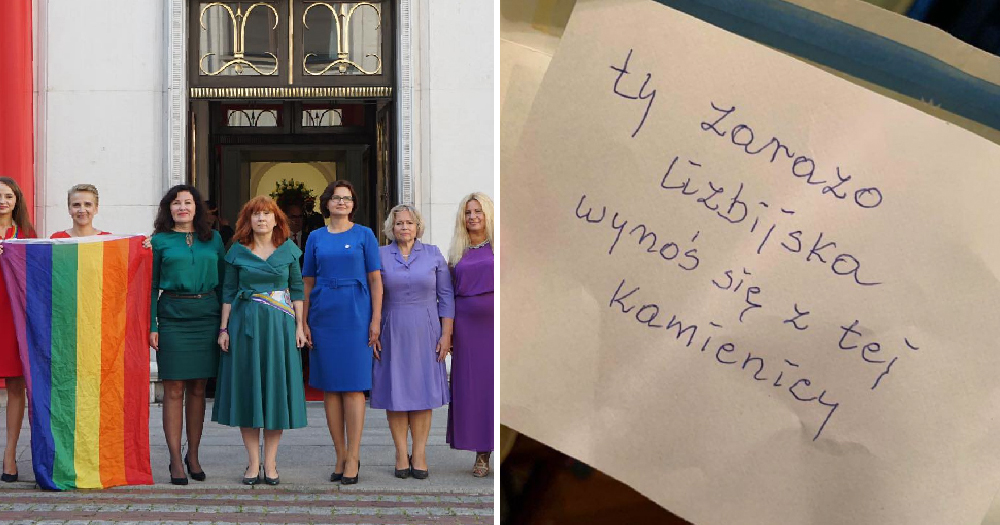 Polish Mps on left, homophobic note on right
