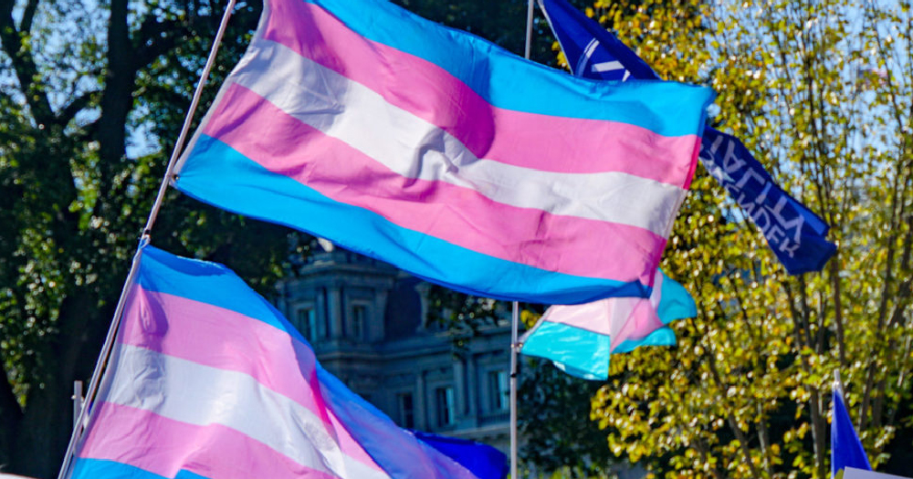 UK Trans two trans flags wave in the wind