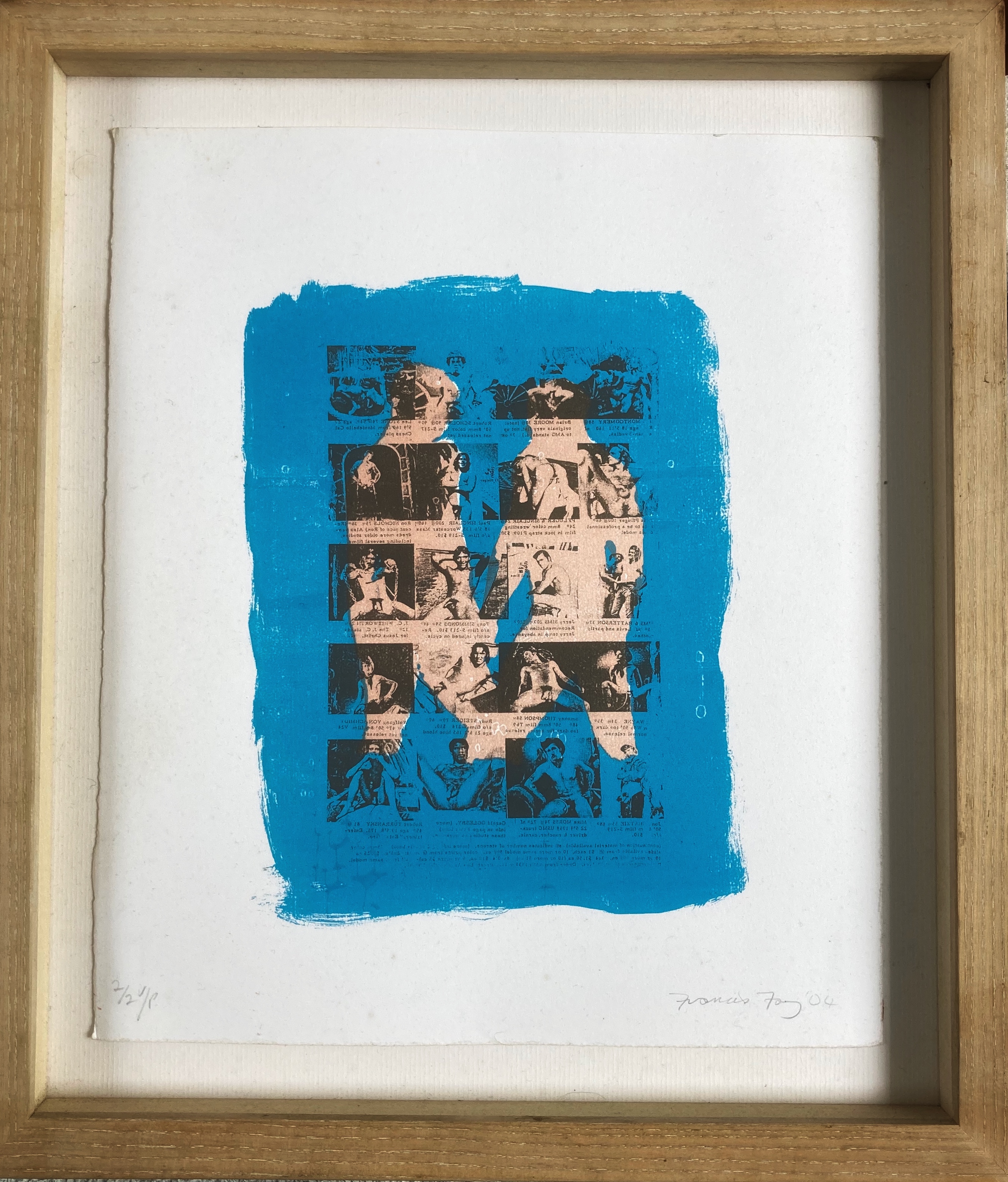 art piece of black and white comic strips on blue painted background with a silhouette of two men. Up for auction online to keep Outhouse open.