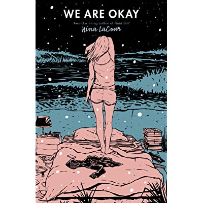 Cover for "We Are Okay", girl standing on her bed in the snow