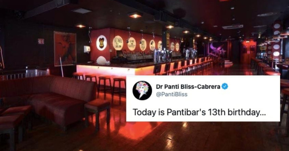 An empty Pantibar, and Panti Bliss's tweet saying 