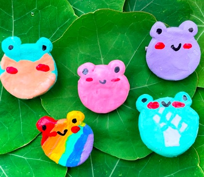 handmade frog pins for charity