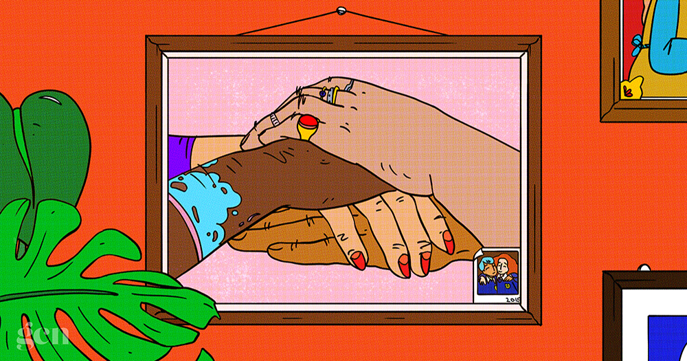An illustration of a framed picture with lots of hands holding each other
