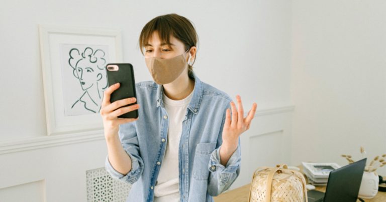 woman with mask angrily talking on the phone, coronavirus different views