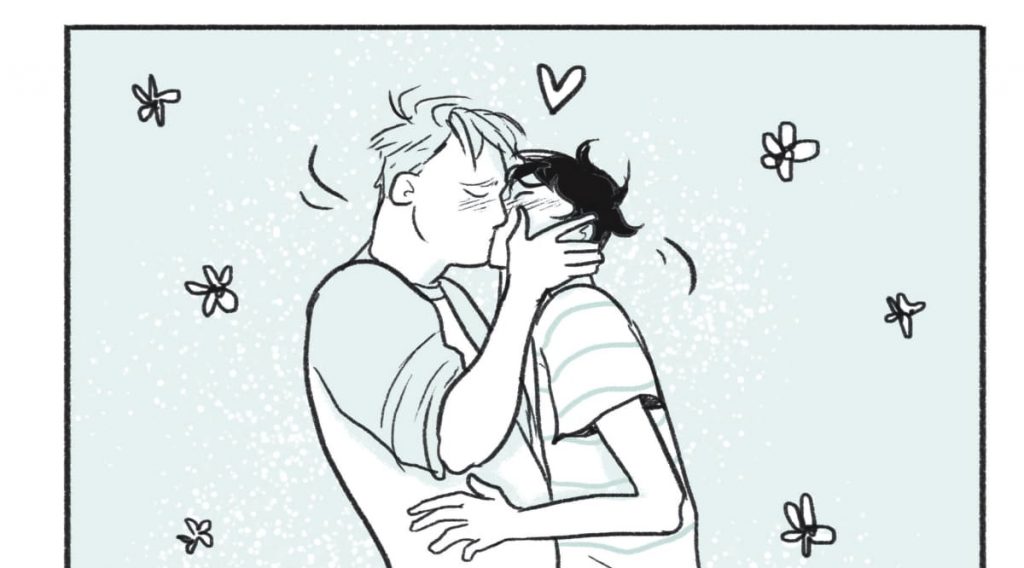 LGBTQ+ comics: Two boys kissing from Heartstopper by Alice Oseman