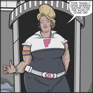 An illustration of Fanny Galactic - a drag queen in the future