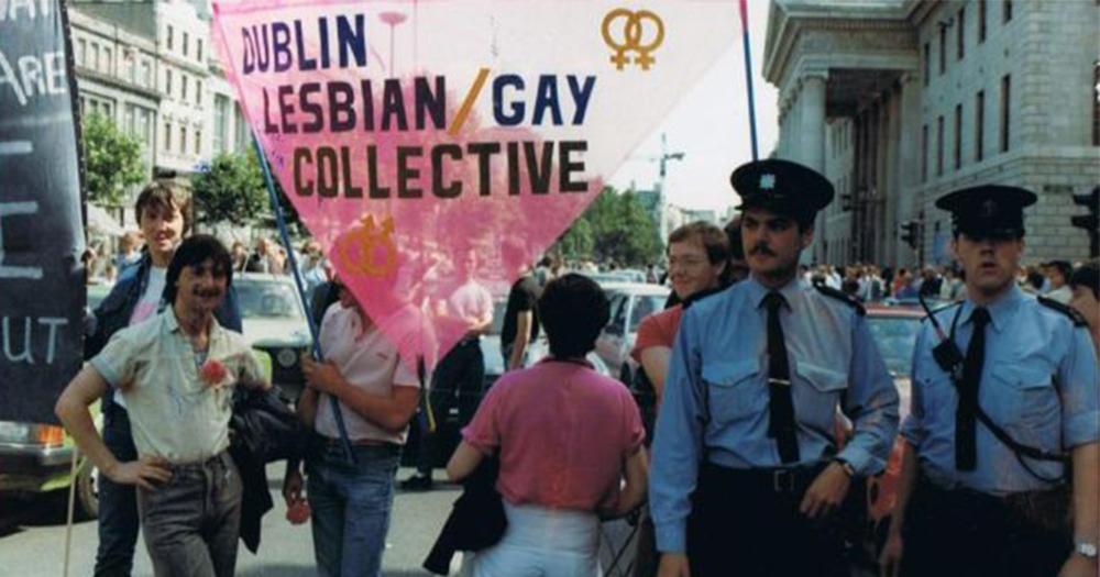 Gay marchers in Dublin City centre in the 1980's