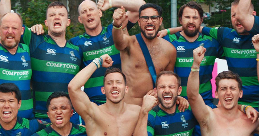 A cheering rugby team