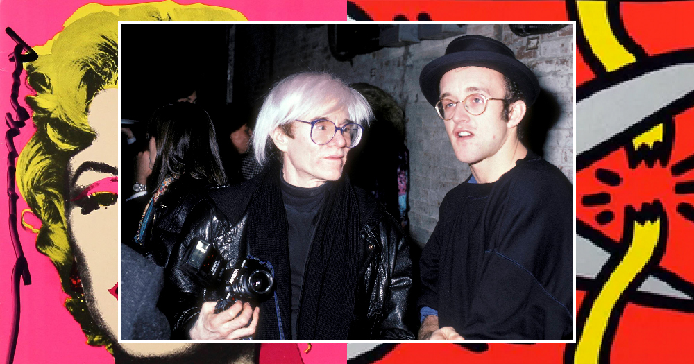 Image of Andy Warhol and Keith Haring overlaid on some of their most famous art