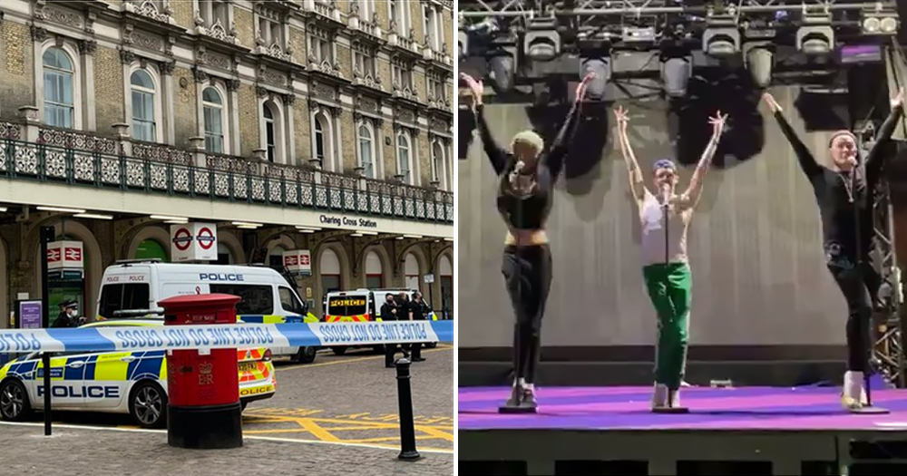Split Screen: Image of bomb hoax at London nightclub and Drag Race UK performers
