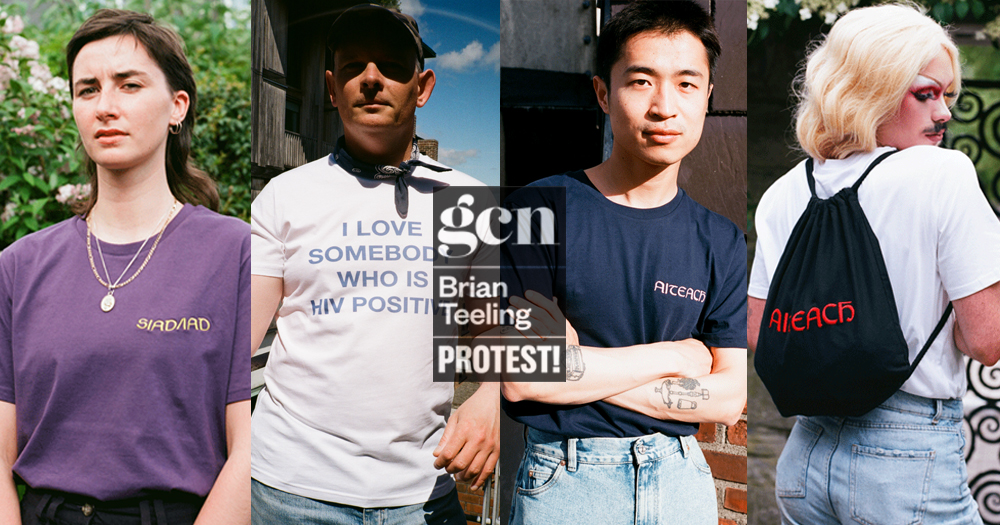 Split screen of four people modelling the second drop of the PROTEST! collection