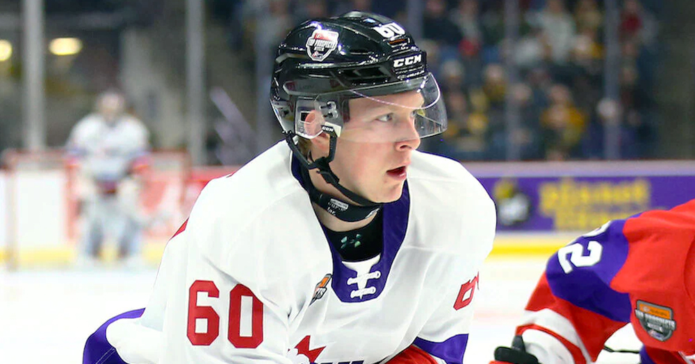 An ice hockey player mid game