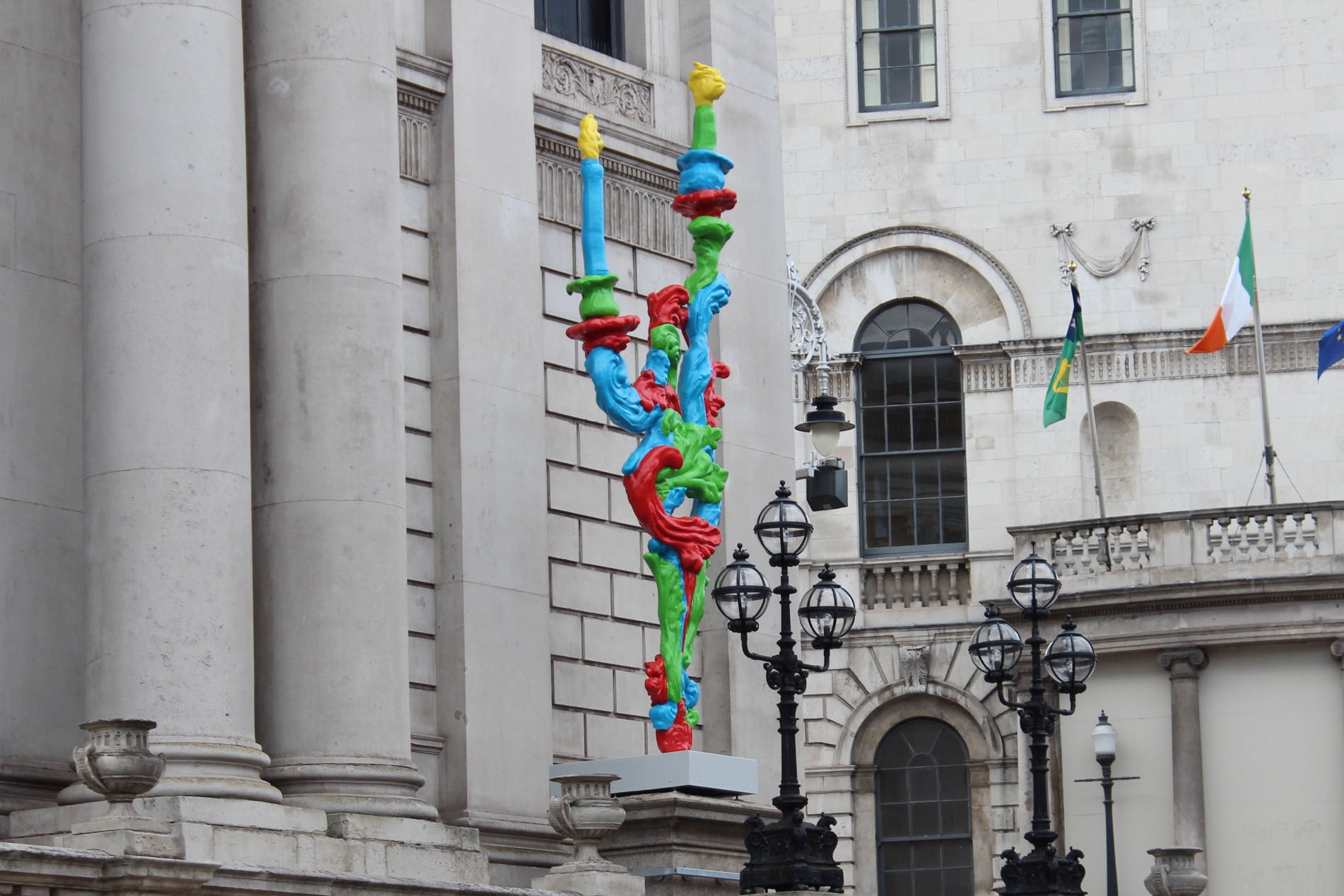 Colourful candle sculpture outside Dublin city hall