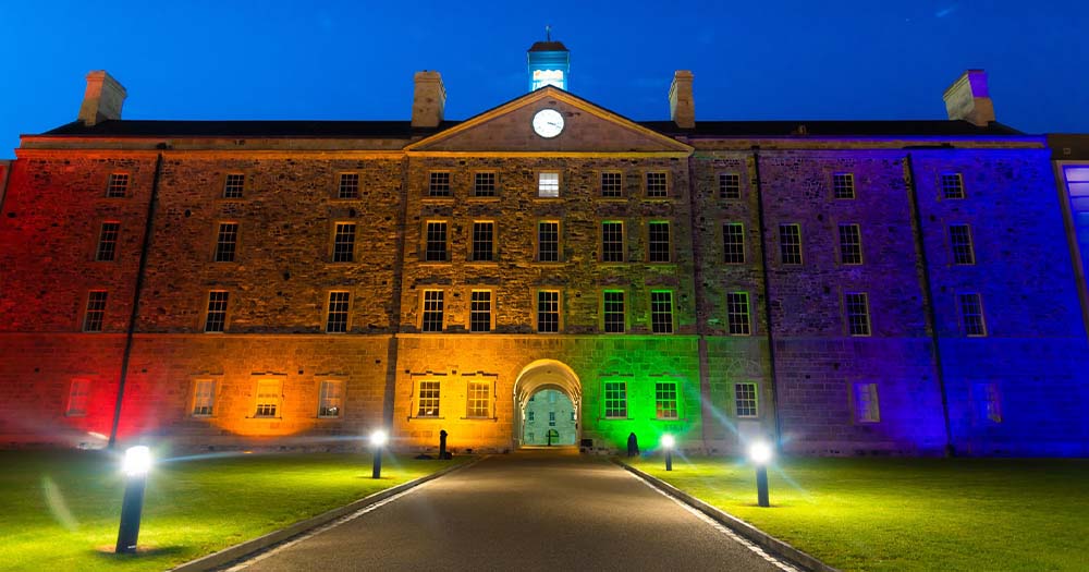 Mother tickets release: Image of Collins Barracks lit up with rainbow lights