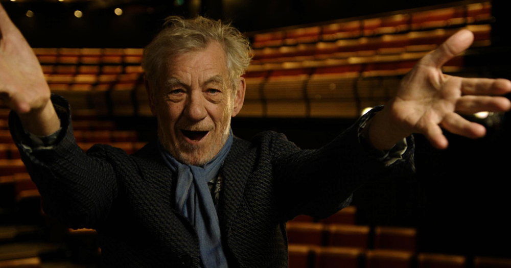 broadway's bright lights shine: Pic of Sir Ian McKellen holding his hands out to the camera in joy