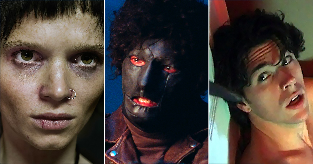 Split screen from three queer characters in horror movies