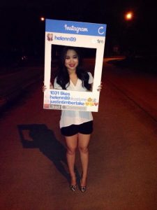 A woman dressed as her own Instagram account