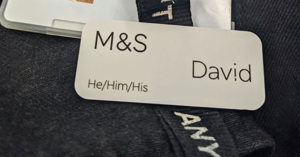 Marks and Spencer pronoun badge