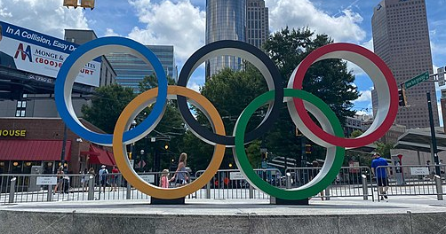 A photo of the Olympic rings, as the International Olympic Committee introduce a new framework for transgender participation in sport.