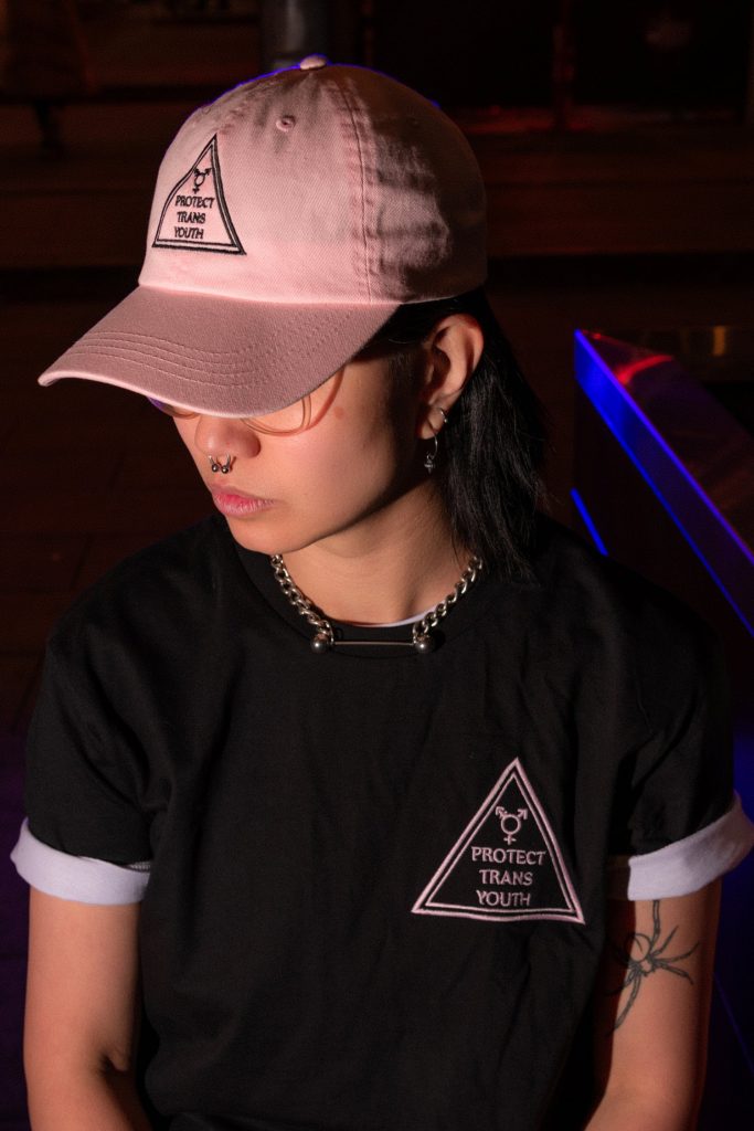 PROTECT TRANS YOUTH T-Shirt (Black, pink embroidery) from Christmas PROTEST! apparel collection