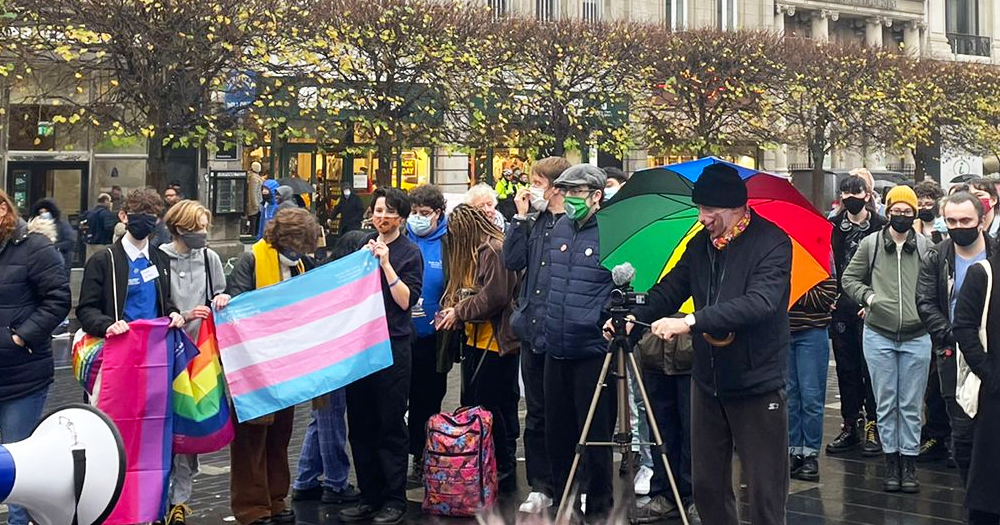 Image of a protest marking Trans day of remembrance 2021