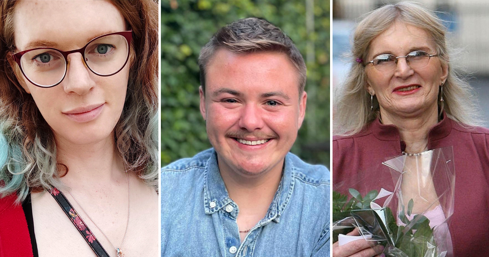 split screen of L-R: Lilith Carroll, Noah Halpin and Lydia Foy to illustrate a piece about trans and non binary trailblazers making Ireland a better place